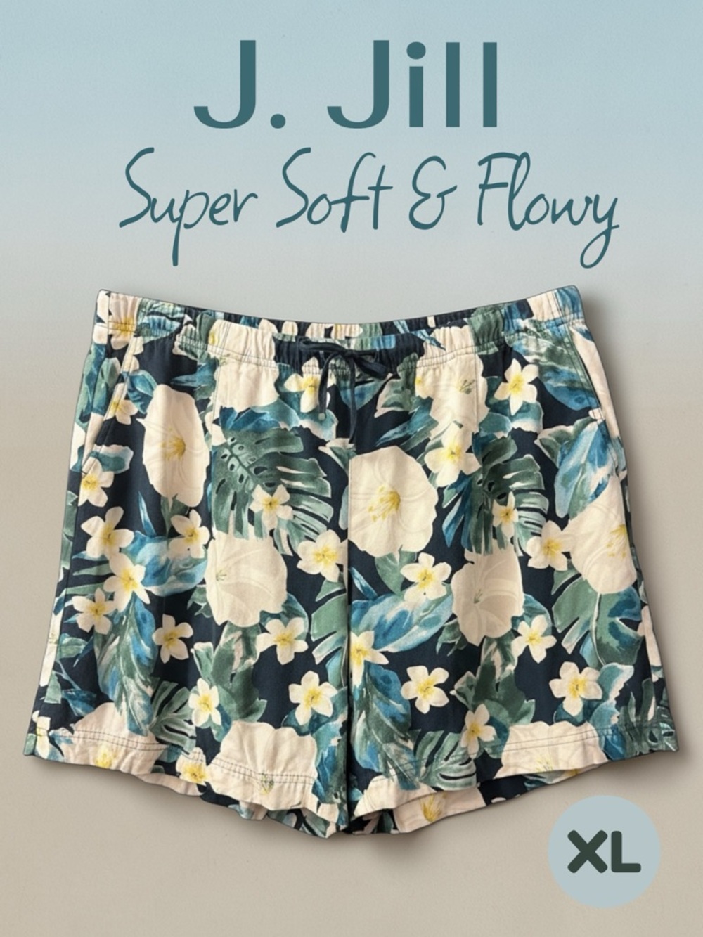 J. Jill Navy Floral Super Soft & Flowy Shorts